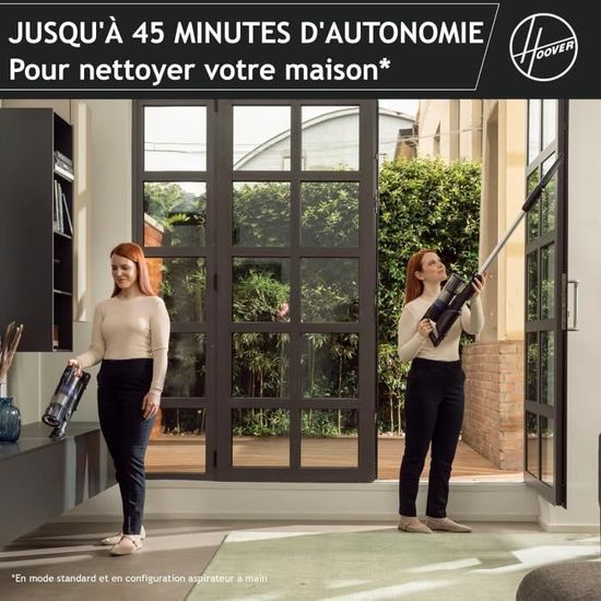 Hoover HF1 Plus Aspirateur Balai Sans Fil Puissant Léger Tube Flexible165 W, Brosse Anti-emmêlement, Multi-sols Eclairage LED, Mode Turbo, Brosse Animal, Batterie Amovible, Position Parking HF1PZ10PX