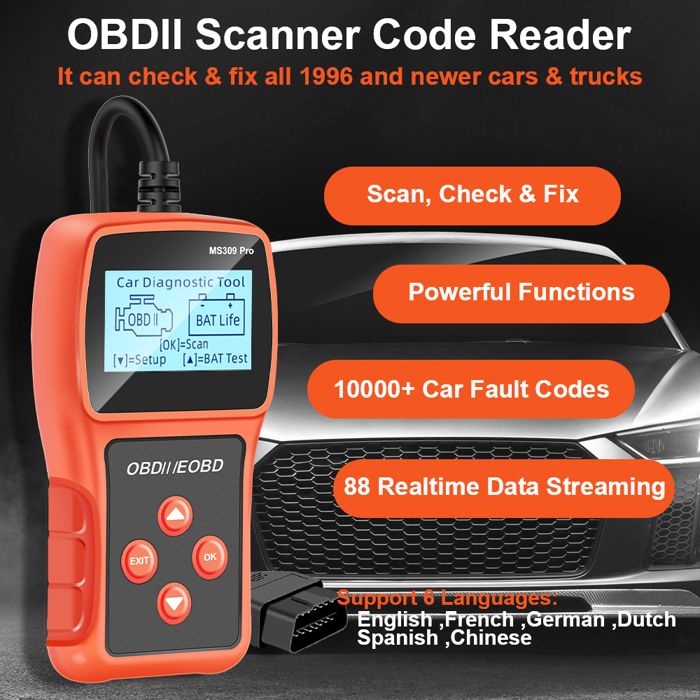 Scanner OBD2 IKiKin AT500 Professionnel - Diagnostic Voiture 3 En 1 - Lecture Codes, Tension Batterie