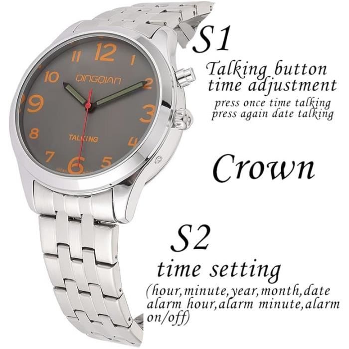 Montre Parlante Anglaise Bo tier Argent Bracelet En Acier