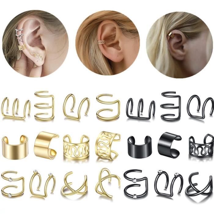 Boucles D'Oreille Clip Manchette KGDUYC | Lot 20 Styles Étoile/Feuille | Sans Perçage Pour Cartilage