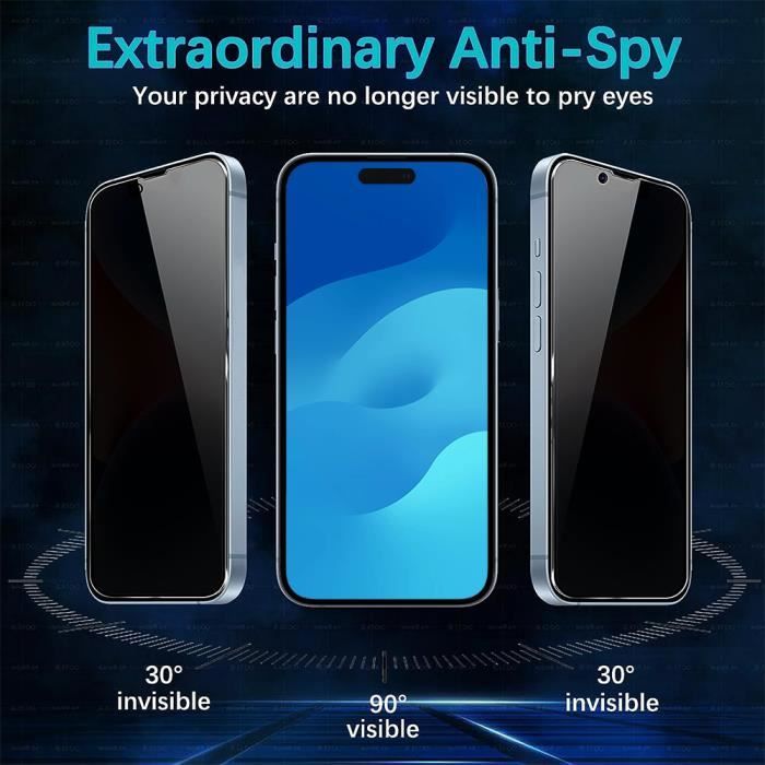 4 Pièces Verre Trempé Anti Espion pour iPhone 15 Pro Max - Film Protection  Noir