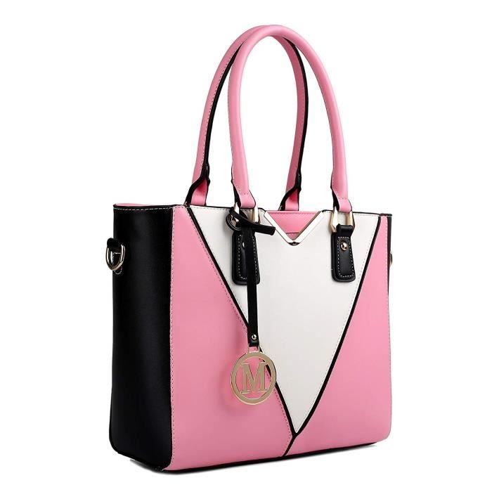 Miss lulu femme sac à main sacoche à top bandoulière en forme de v cuir pu