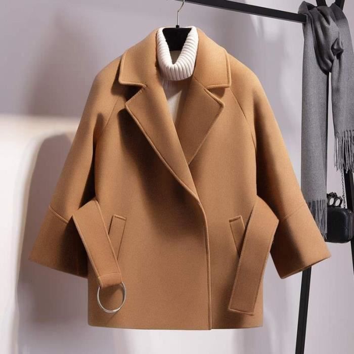 Manteau Hiver laine manteau lacets court Cape ceinture femmes
