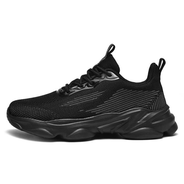 Baskets Femme Noir Synth tique Talon Plat Lacets Noir