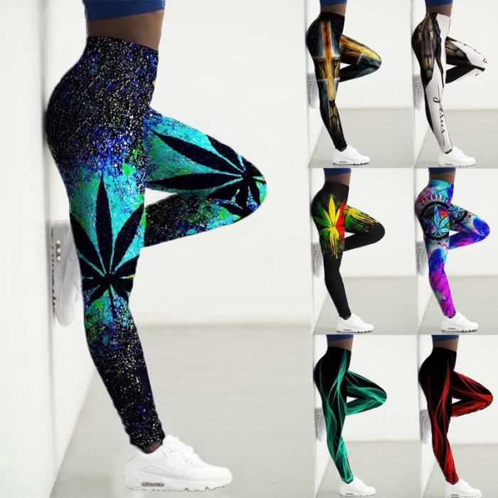 Legging de sport imprime tigre 3D pour femme FR2424 Blanc Fitness Taille haute