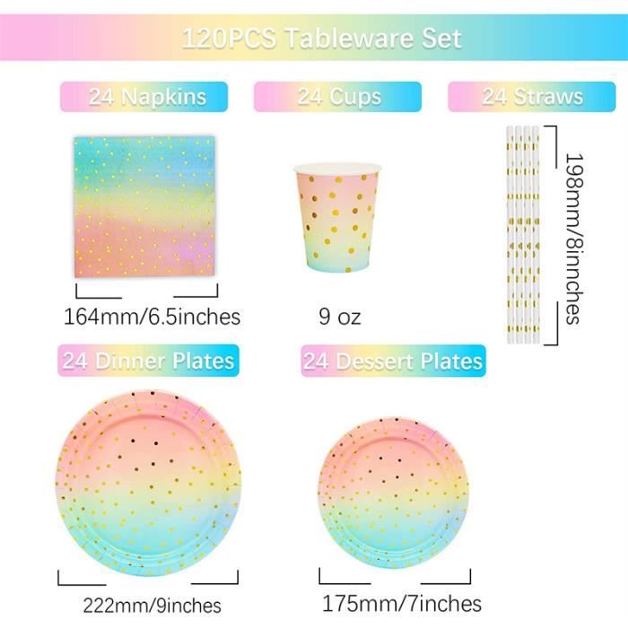 LDFDRT Lot De 50 Assiettes En Carton De 18 Cm Assiette Jetable Anniversaire - Assiettes De Fête En Papier - Décoration Pour Mariage, Jardin, Fête (Arc -en-ciel