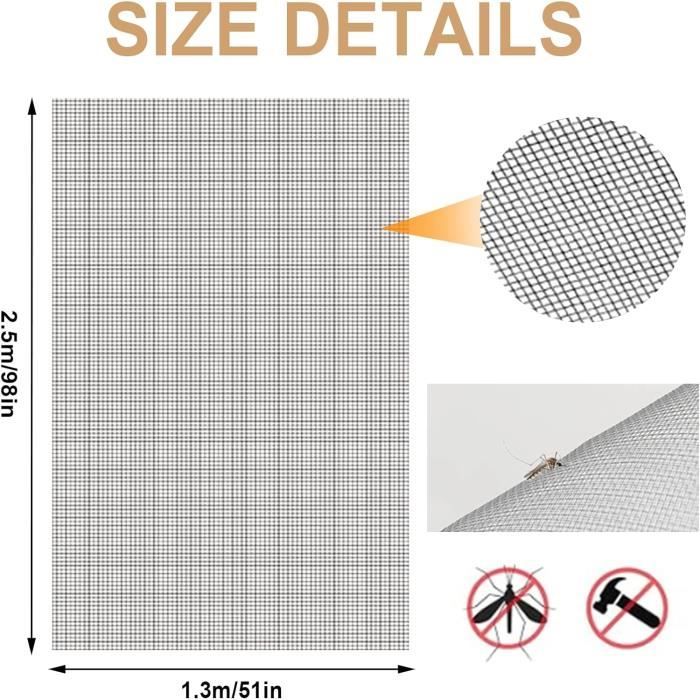 Moustiquaire Ajustable (Au Mètre) 130 X 250 Cm, Moustiquaire AntiRayures