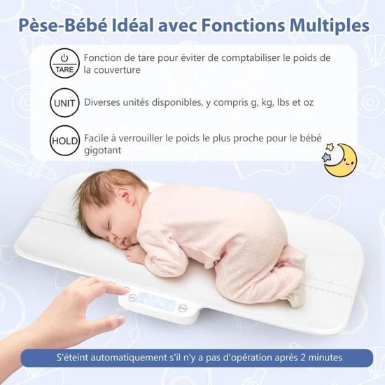 Pèse-bébé Numérique Avec Contrôle Intelligent Charge 30 Kg Balance Précise à 2 G Avec Fonction De Maintien Et Tare Échelle 60 Cm Blanc
