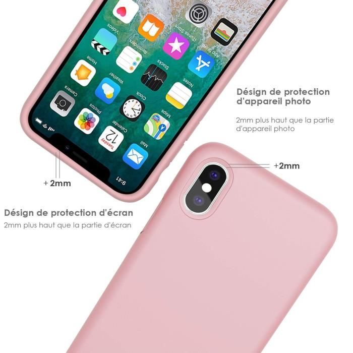 Coque iPhone X /10 + Protecteur d'écran Gratuit + Silicone Liquide  Anti-Choc Gel + Anti-Rayure + Rose Claire