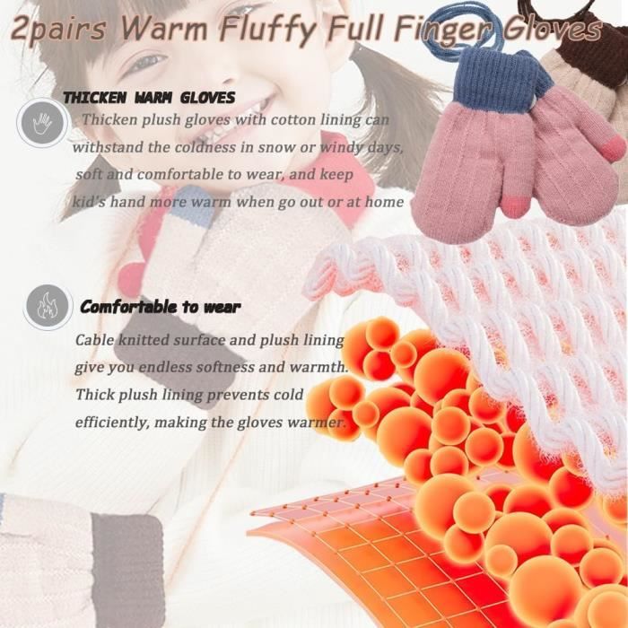 Lot De 2 Paires De Gants Chauffants Avec 4 Patchs En Forme De Patte De Chat, Gants à Rabat, Gants Tricotés, Demi-doigts ; Gants Chauds Et Doux Pour Hommes Et Femmes (noir