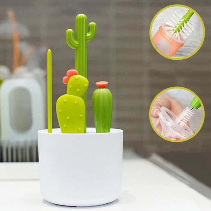 Brosses de Nettoyage Bibero,Cactus Brosse biberon Brosse à Paille, Nettoyeur de Bouteille d'eau Anti-Rayures pour bébé Bouteilles - Maison