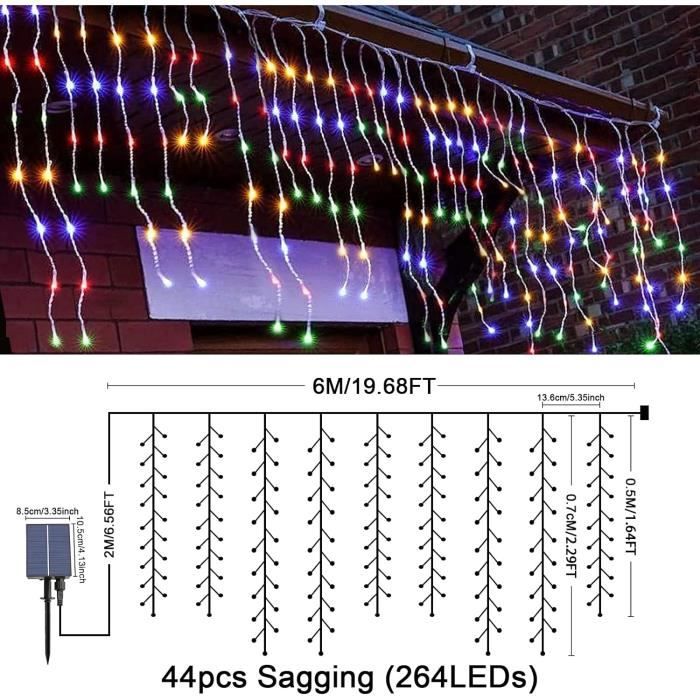 Guirlande Lumineuse Solaire Extérieur 14M 400 LED Rideau - 19 Modes Télécommande, IP65, Noël Jardin Balcon (Blanc)