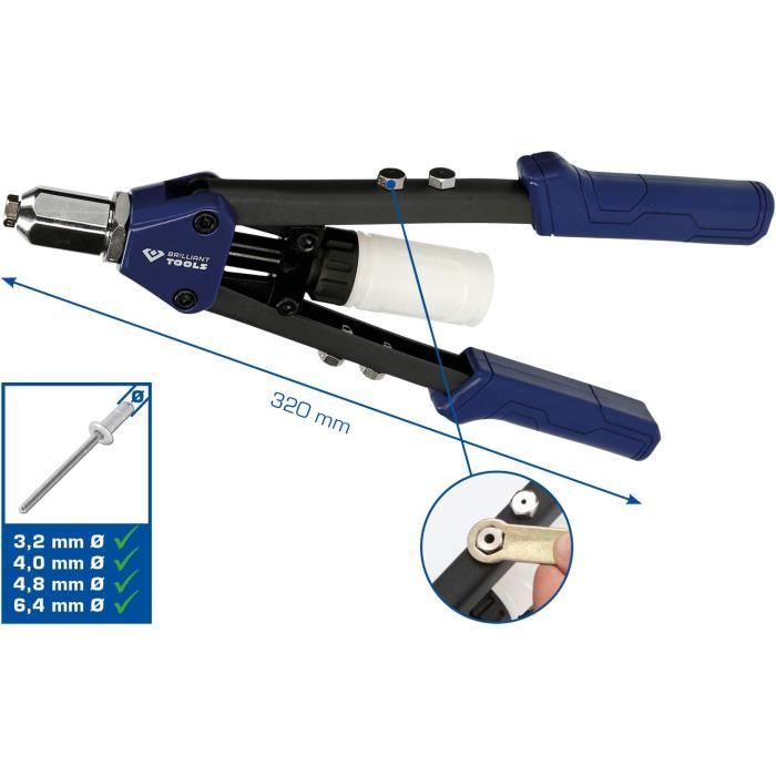 BRILLIANT TOOLS BT066900 Pince à riveter pour rivets de Ø3,2-4,0-4,8-6 ...