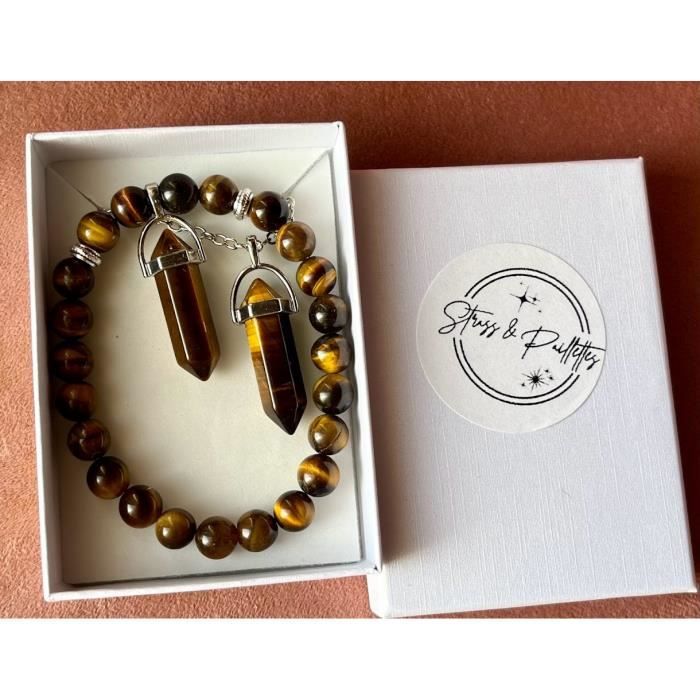 Collier Pendule En Pierre Oeil De Tigre Naturelle - Occasion - Pierre énergétique Et Bijou Bohème
