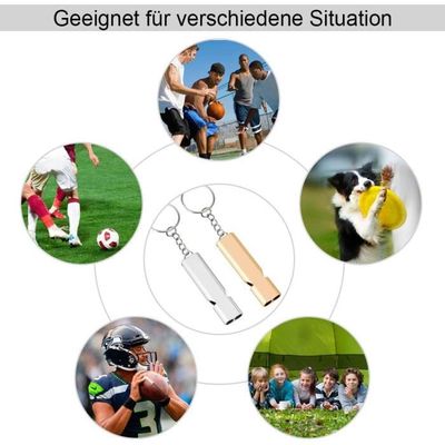 Lot De 7 Sifflets De Survie En Métal - Double Tube, Puissance 120 DB - Pour Randonnée, Camping, Secours - Avec Anneau Porte-clés