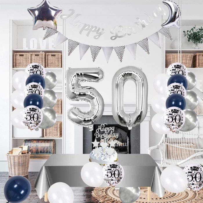 Dww-decoration Anniversaire 50 Ans Homme Femmes, Or Blanc Ballons  Anniversaire 50 Ans Avec Deco 50 Ans Bannire De Joyeux Anniversaire, Ballon 50  Ans A