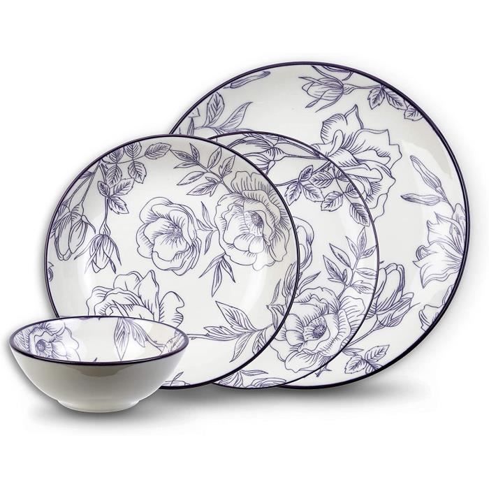 Gibson Home Service de table carré 24 pièces en porcelaine Motif buffet zen Gibson Home Service de table carré 24 pièces en porcelaine Motif buffet zen
