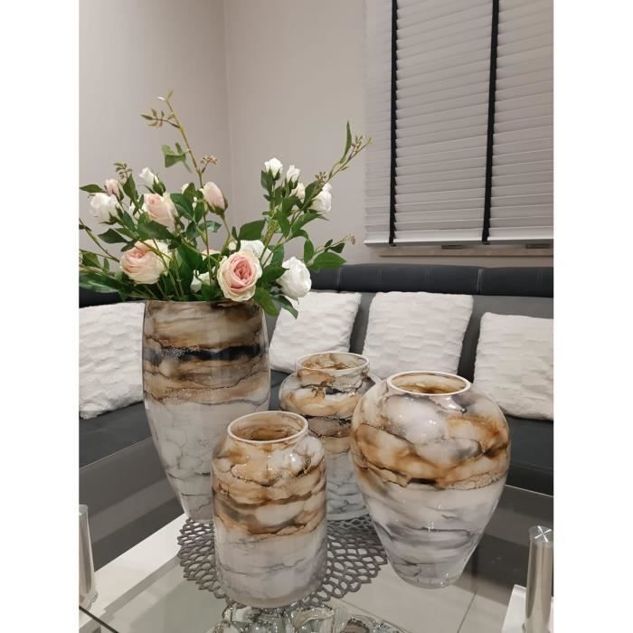 Vase En Verre Soufflé 38cm Couleur Sable - Aspect Marbre Luxueux - Terroso