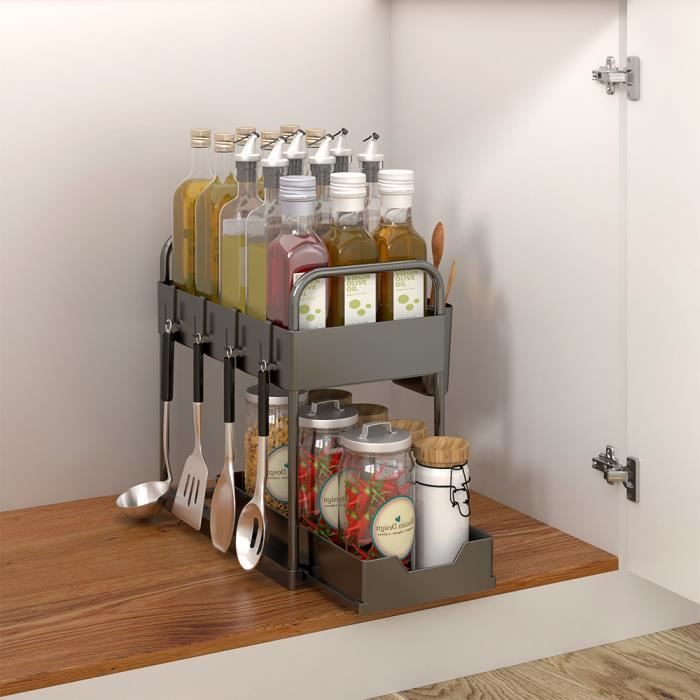 Tiroir de rangement sous évier, 2 niveaux extractible armoires de cuisine,  rangement polyvalent des épices, support de salle de bains, organisateur de  cuisine - AliExpress