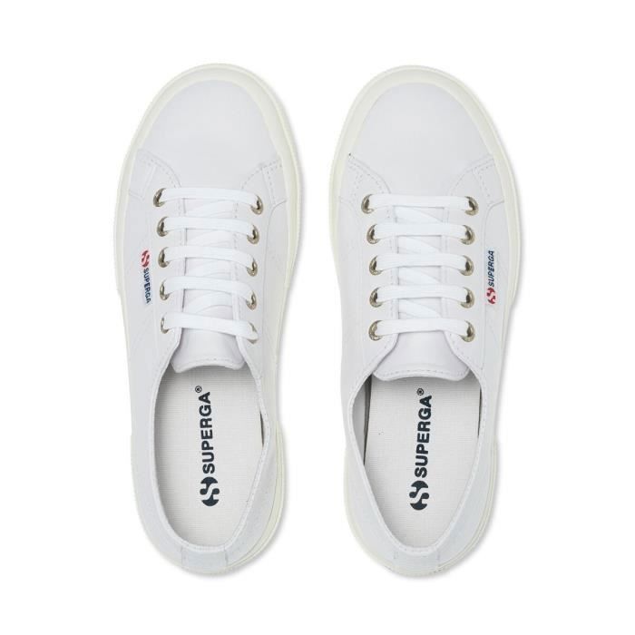 Baskets femme SUPERGA 2750 Cuir nappa souple Blanc Lacets Optical white f avorio Cdiscount Chaussures