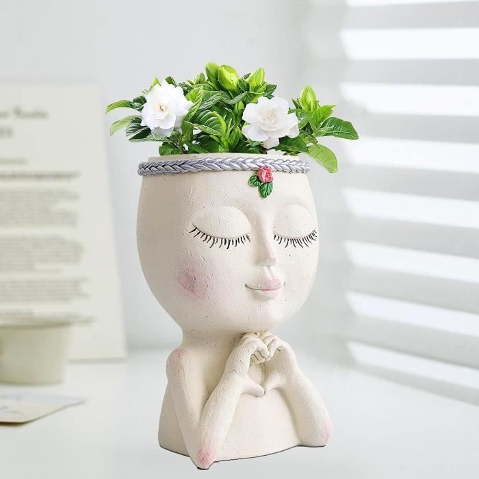 Pots de jardinière de visage - Filles Face Head Flower Planter, doubles  pots de fleurs en un pour les plantes d'intérieur en plein airbrun