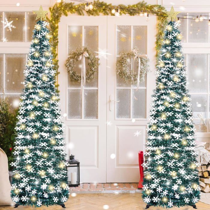 Sapin De Noël Pop-up Avec LED – 150 Cm, 8 Modes Lumineux, Montage En 1 Minute – Blanc Argenté Avec Rubans - 3