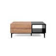 Table basse rectangulaire NOLA - Décor chêne et noir - 1 tiroir - Style industriel - L100xP55xH40cm-5