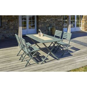 Table De Jardin Havnyt Avec 4 Chaises Pliantes - 80x80 Cm - Verre Trempé & Acier Revêtu - Résistant Intempéries