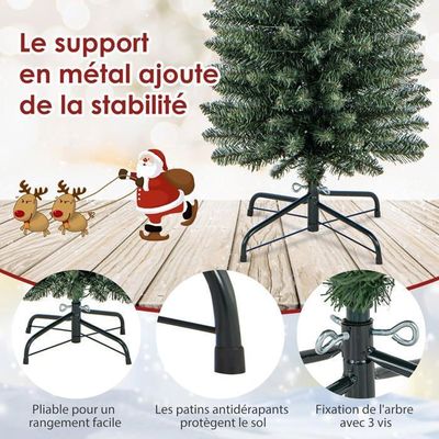 Sapin De Noël LED Artificiel COSTWAY 180cm-180 Lumières Blanc Chaud-Forme De Crayon Mince-390 Branches PVC-Support En Métal Pliable - Maison