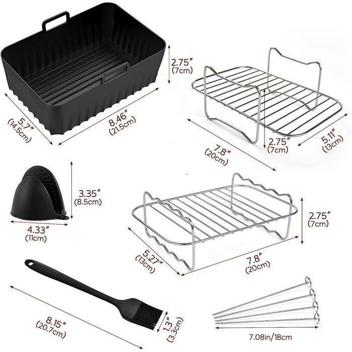 9 PCS Accessoires Air Fryer, Accessoires Airfryer pour Ninja Dual AF400EU & AF300EU| Tower T17088 pour 7,6-9,5L Ninja Airfryer - Electroménager