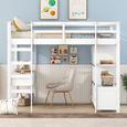 Lit mezzanine pour enfants 140 x 200 cm avec tiroirs de rangement et bureau sous le lit, Blanc-0