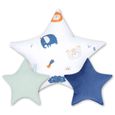 Coussin décoratif pour Chambre d'enfant Lot de 3: 1 x 60 cm, 2 x 30 cm - Étoile en Peluche pour Enfant Arc-en-ciel avec bleu foncé-0