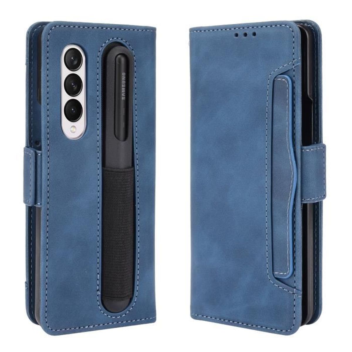 Étui Magnétique Qi2 Pour Samsung Z Fold 5 – Coque Ultra-mince En Cuir PU, Protection Renforcée (bleu)