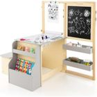 Tableau Enfant 3 en 1 - DREAMADE - Chevalet Double Face Réglable - Bureau Enfant en Bois - Bibliothèque à 2 Niveaux - 3+ Ans Gris