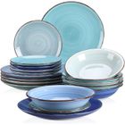 vancasso, Série Bonita, Service de Table Complet en Céramique, 18 Pièces Assiettes, Style Minimaliste Multicoloré -Bleu Dégradé