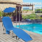 COSTWAY Chaise Longue Pliante Inclinable à 5 Positions avec Auvent Rotatif à 360°, pour Camping Terrasse, Charge Max 150 kg, Bleu