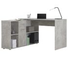 IDIMEX Bureau d'angle CARMEN table avec meuble de rangement intégré 4 étagères 1 porte et 1 tiroir, décor béton