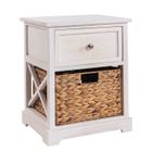 IDIMEX Table de chevet CHEYENNE petite commode de nuit avec 1 tiroir et 1 panier tressé en bois de paulownia blanc style maison de