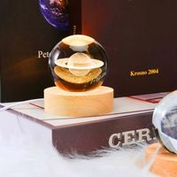 boule de cristal lumineuse sculptée en 3d boule de cristal lumineuse veilleuse atmosphère romantique avec socle en bois