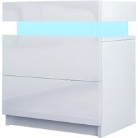 Table de chevet contemporain - MARQUE - Blanc brillant - LED - 2 tiroirs