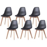 Chaises scandinave THEA - Lot de 6 - Noir - pieds en bois massif - design salle a manger salon - 53 x 45 x 85 cm