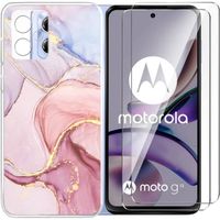 Coque Motorola G53-G13-G23 6.5" avec 2 Verre Trempé Protection écran, Souple Silicone Mince Case Protection Cover,Marbre or rose