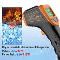  -50~600 ℃(-58~1112 ℉) thermomètre infrarouge industriel sans Contact IR pistolet haute température LCD pointeur Laser-Orange
