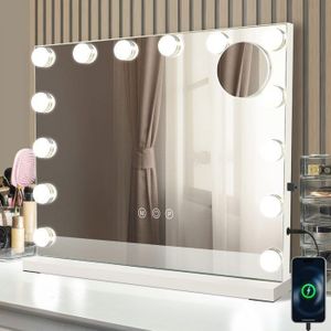 Miroir De Coiffeuse Avec éclairage LED Tactile - USB - Blanc - 58x45x10 Cm