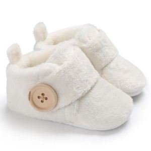 CHAUSSON - PANTOUFLE Chaussons bébé en peluche d'hiver - ECELEN - Blanc - Semelle souple