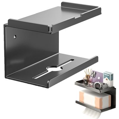 Porte Papier Toilette Mural 2-en-1 Hovea - Avec Rangement Et Support Smartphone, Fixation Avec/sans Perçage, Noir Mat