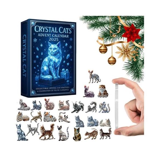 Calendrier De L'Avent 2025 – 24 Pendentifs Chat En Acrylique Scintillant, Décoration De Noël à Collectionner