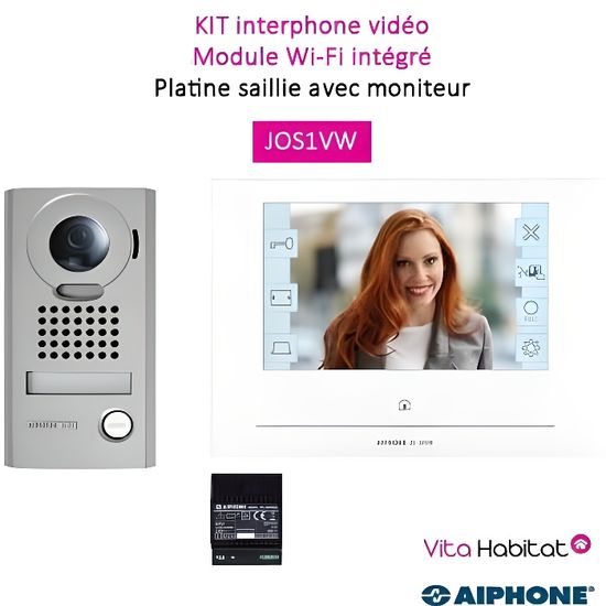 AIPHONE Kit visiophone connecté 7 en saillie avec WiFi et mémoire d'images  - JOS1VW