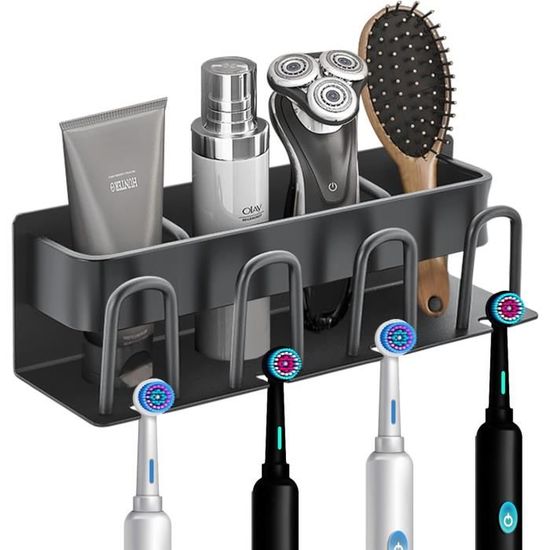 Porte Brosse à Dents Mural GGQ Acier Inoxydable Noir Mat - Support Brosse à Dent Électrique Auto-Adhésif