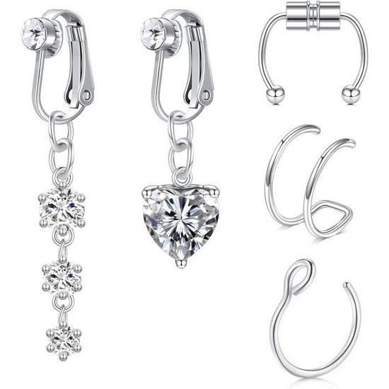 Lot De 4 Faux Piercings Nombril Magnifiques à Clip – Acier Chirurgical Hypoallergénique Avec Pendentifs Papillon, Coeur Et Lune, Sans Perçage !